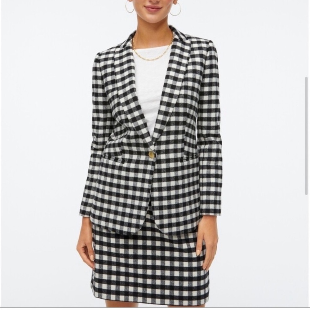 J.Crew Factory Sz 14 Flannel Wool blend one-button blazer buffalo check BB394